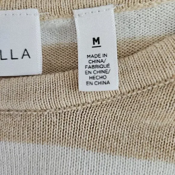 Rafaella Tan Irish Cream Ivory Knit Striped Sweater Pullover Sz M Preppy Coastal - Picture 9 of 10